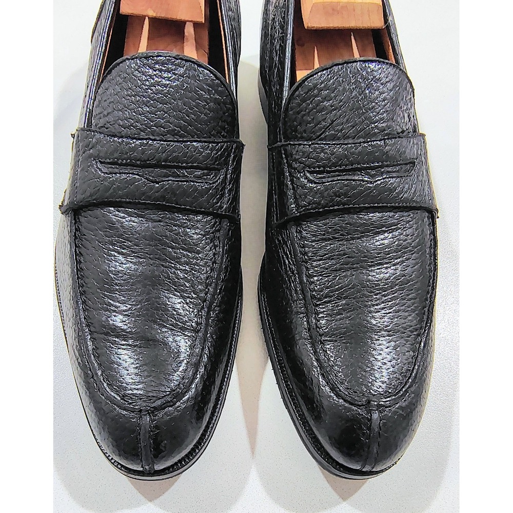 $895 Gravati Peccary Penny Loafers Shoes 10.5 Black Bergdorf Goodman  Italy - Picture 8 of 13
